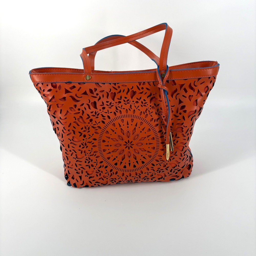Carlos by Carlos Santana Tote Bag Womens Large Orange Laser Cut Floral Mandala